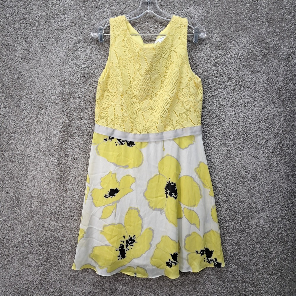 Studio One New York Womens Yellow Lace Floral Sleeveless Dress Size 16 7785